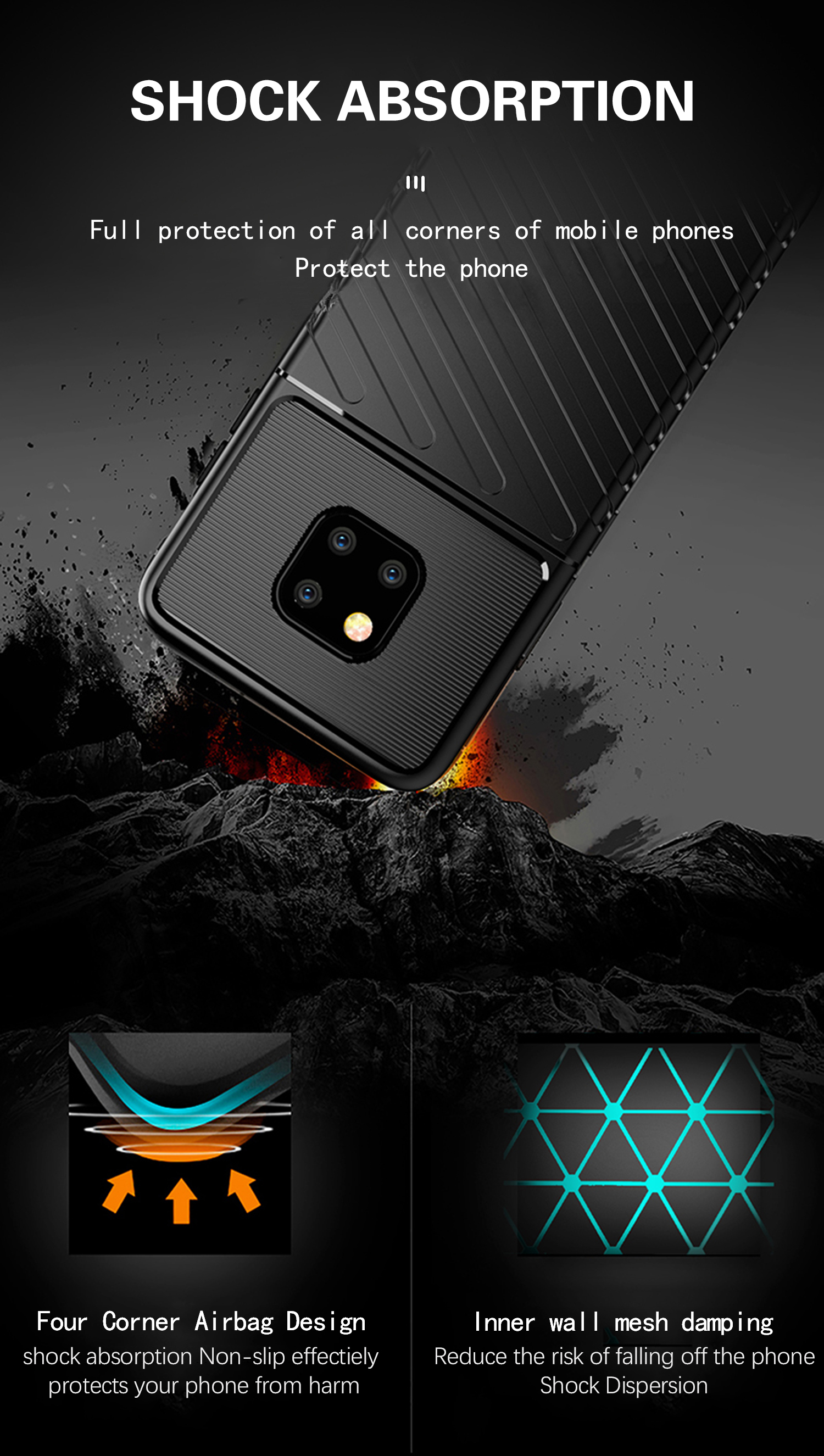 Serie Thunder Twill Texture TPU TPU Back Shell Per Huawei Mate 20 Pro - Nero