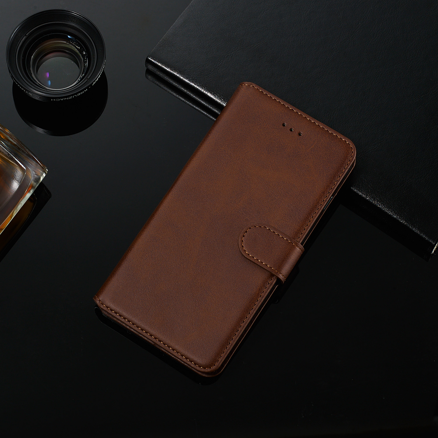 Classic Wallet Leather Stand Telefone Protetor Cobert Para Huawei Y7 (2019) / Desfrute De 9 / Y7 Pro (2019) - Castanho