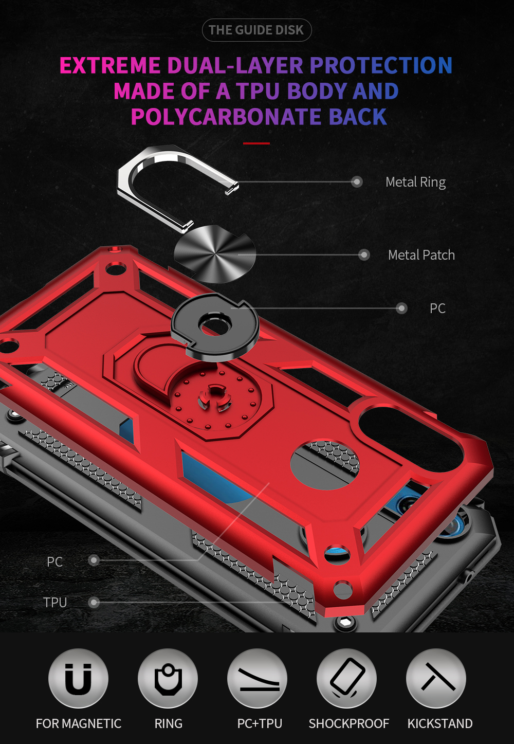 Hybrid PC TPU TPU Kickstand Armor Phone Shell Для Huawei P20 Lite (2018) / Nova 3e (китай) - Черный