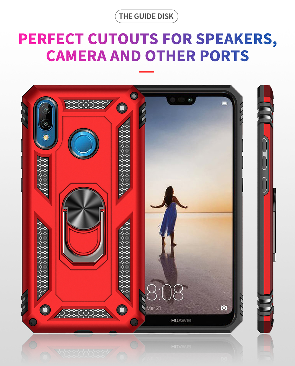 Hybrid PC TPU TPU Kickstand Armor Phone Shell Для Huawei P20 Lite (2018) / Nova 3e (китай) - Черный