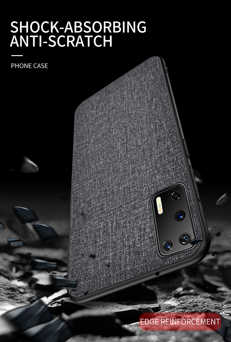 Textura de Pano PC + TPU Combo Case Para Huawei P40 - Cinza