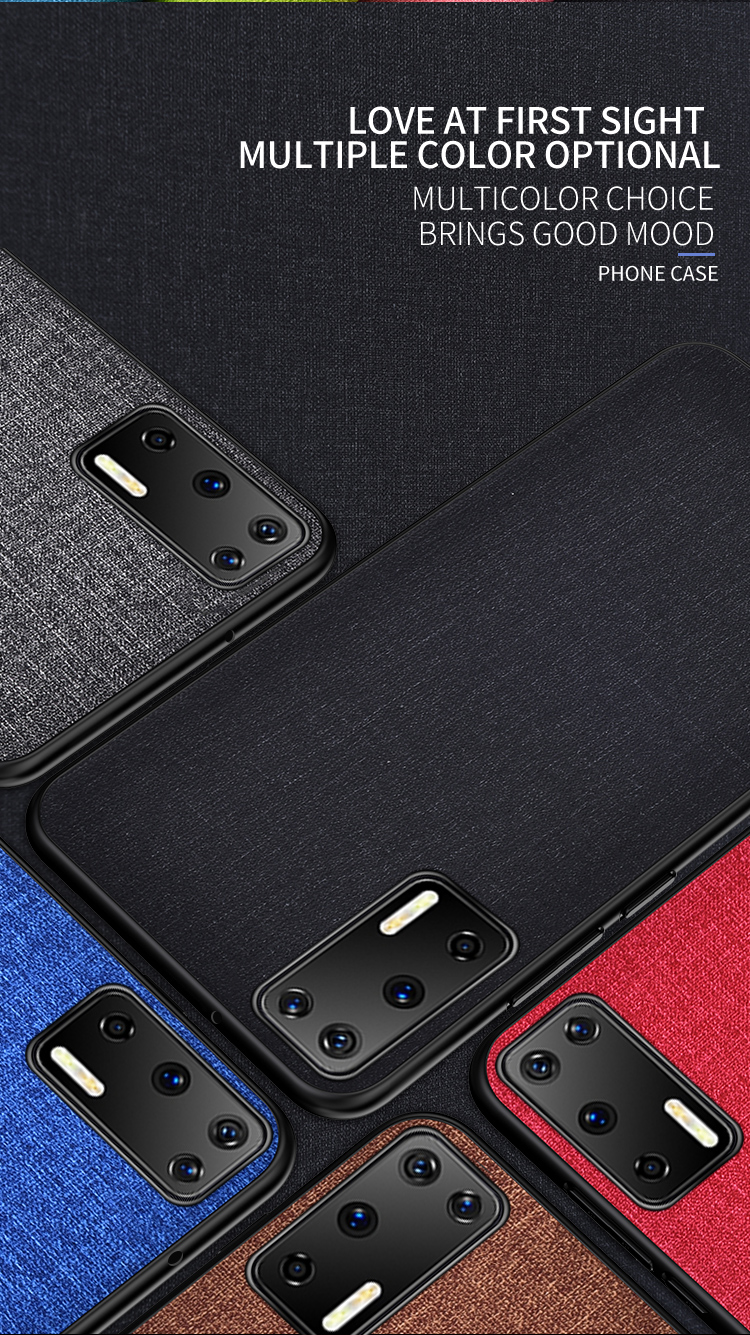 Textura de Pano PC + TPU Combo Case Para Huawei P40 - Cinza