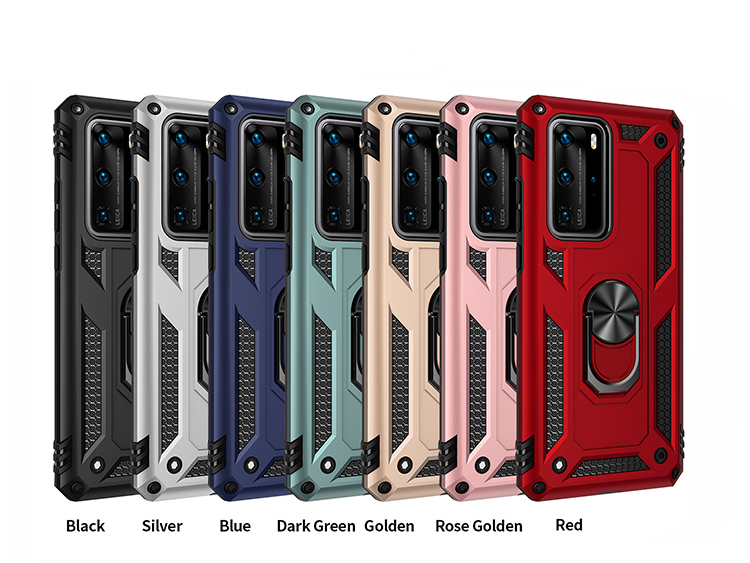 Caso de Armadura de Kickstand Anel PC TPU Combo Mobile Shell Para Huawei P40 Pro - Vermelho