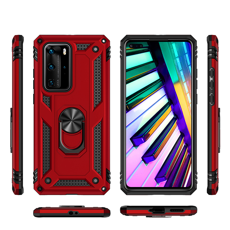 Caso de Armadura de Kickstand Anel PC TPU Combo Mobile Shell Para Huawei P40 Pro - Vermelho