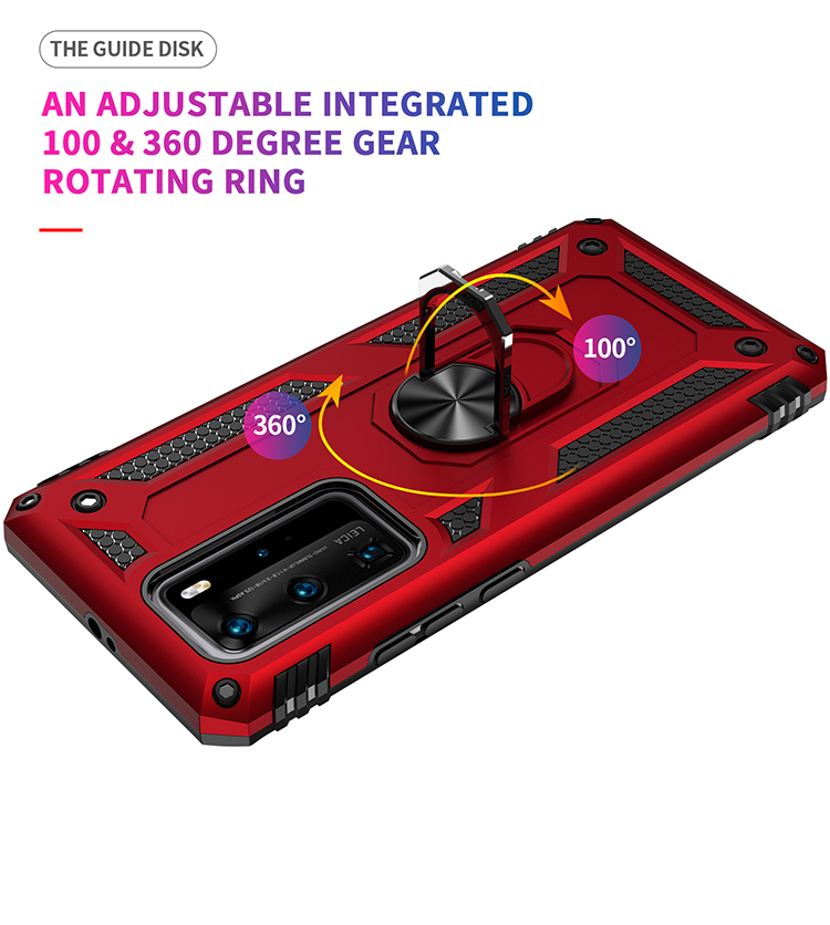 Caso de Armadura de Kingstand Ring PC TPU Combo Mobile Shell Para Huawei P40 Pro - Rojo