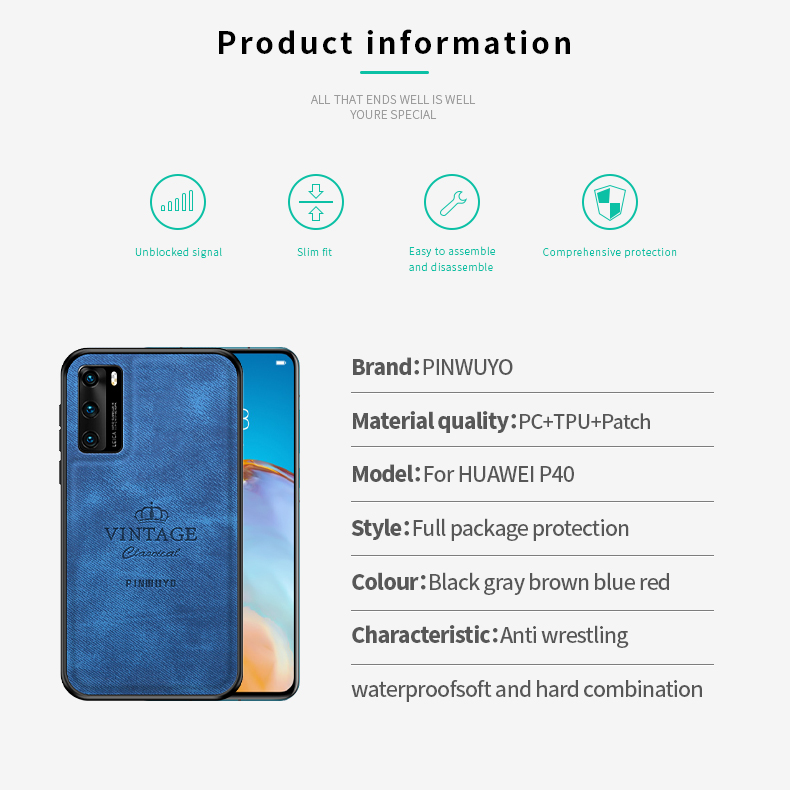 Pinwuyo Delocal Series Series PU Кожаный пк TPU Tpu Shell Для Huawei P40 - Черный