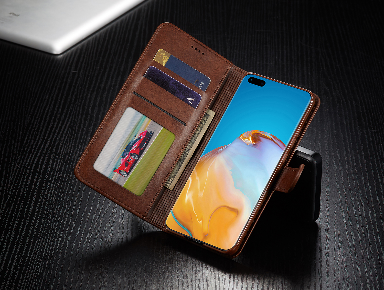 Lc. Imeeke Leder Brieftasche Stand Cover Hülle Für Huawei P40 - Kaffee