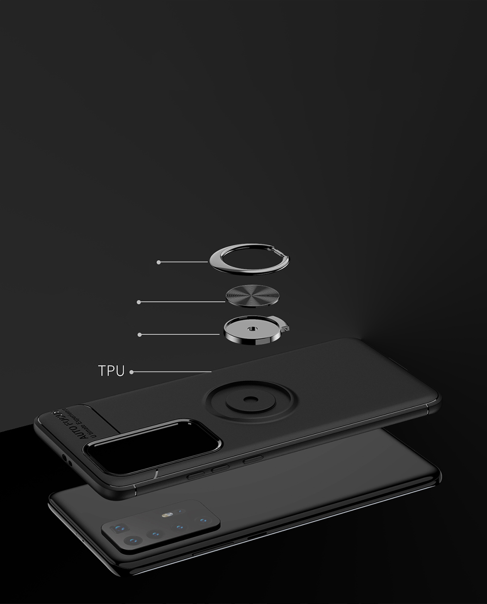 Fingerring Kickstand TPU Telefon Hülle [eingebaute Metallblech] Für Huawei P40 Pro Plus - Schwarz