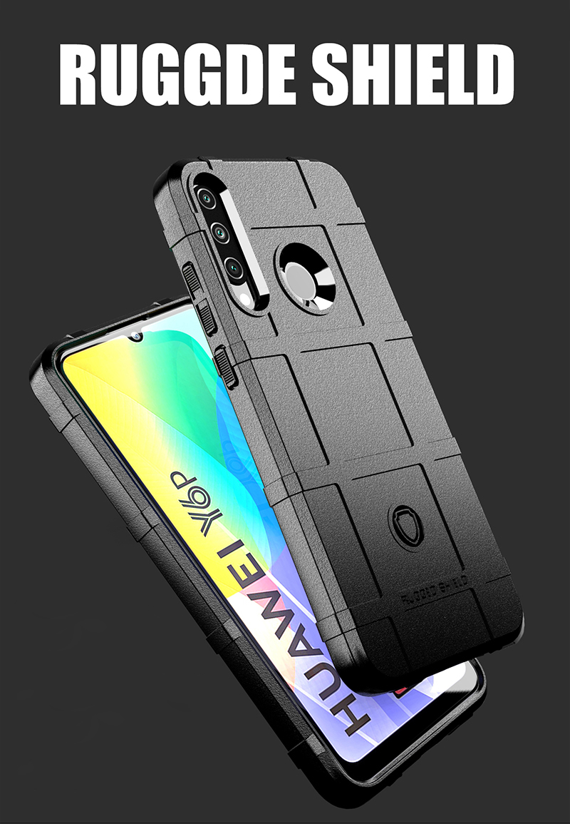 Textura De Cuadrícula Cuadrada Anti-shock Espesa Funda TPU Para Huawei Y6P - Negro