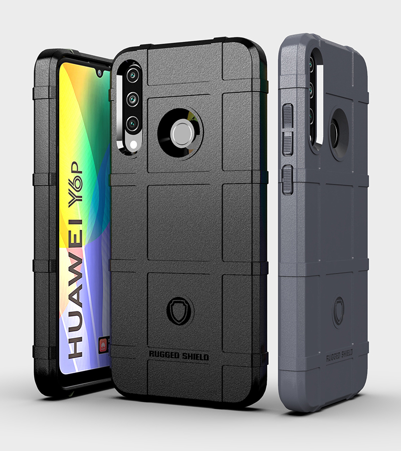 Anti-Shock-Quadrat-Gitter-Textur Verdicken TPU-Hülle Für Huawei Y6p - Schwarz