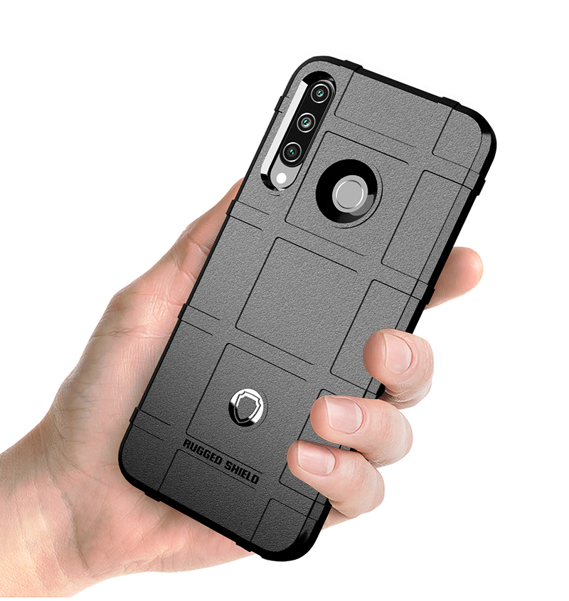 Textura De Cuadrícula Cuadrada Anti-shock Espesa Funda TPU Para Huawei Y6P - Negro