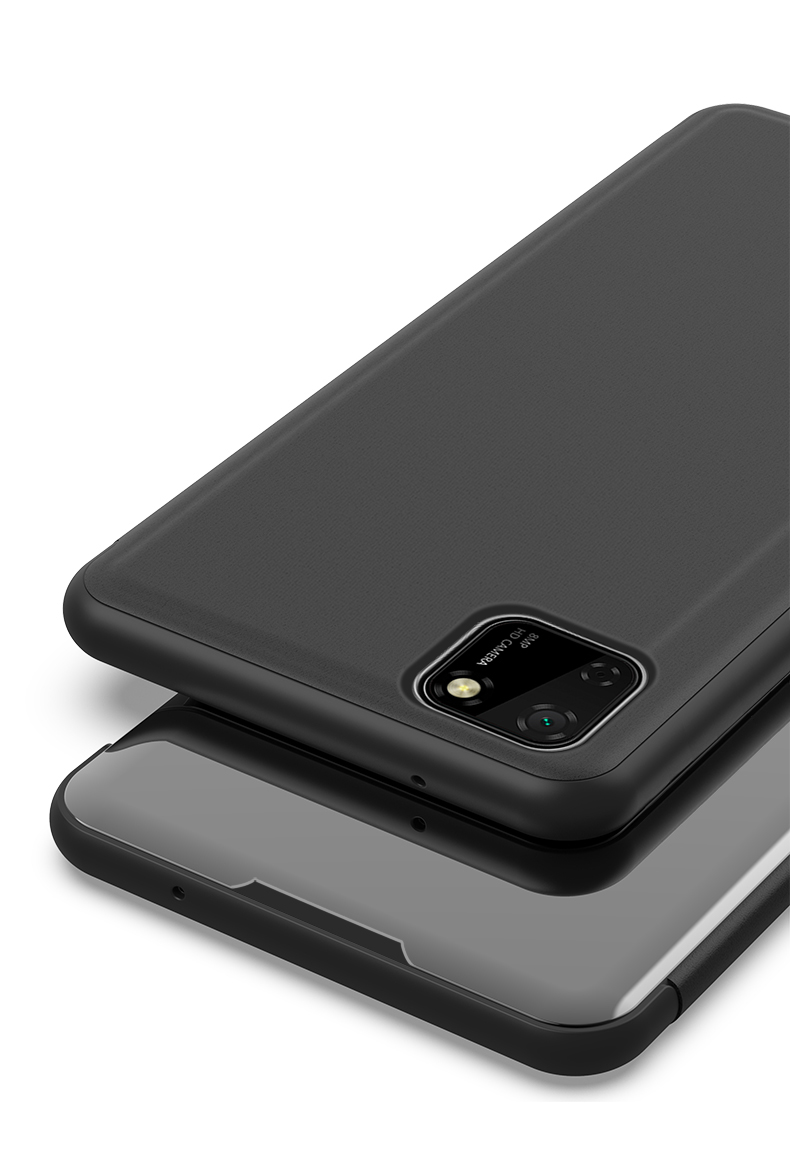 Cubierta de Cuero de Ventana de Visión de la Superficie Del Espejo Platado Para Huawei Y5p/honor 9s - Negro