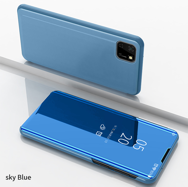 Coperchio in Pelle Della Finestra a Specchio a Specchio Placcato Per Huawei Y5p/onore 9s - Bambina Blu