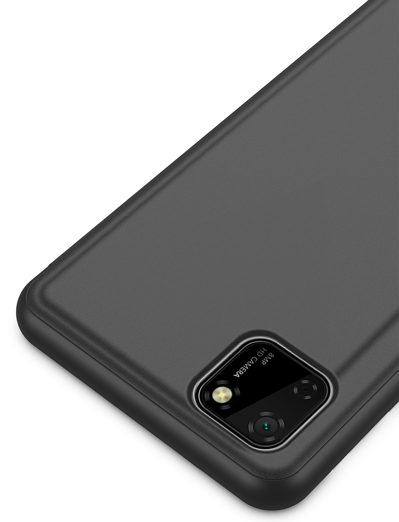 Coperchio in Pelle Della Finestra a Specchio a Specchio Placcato Per Huawei Y5p/onore 9s - Nero