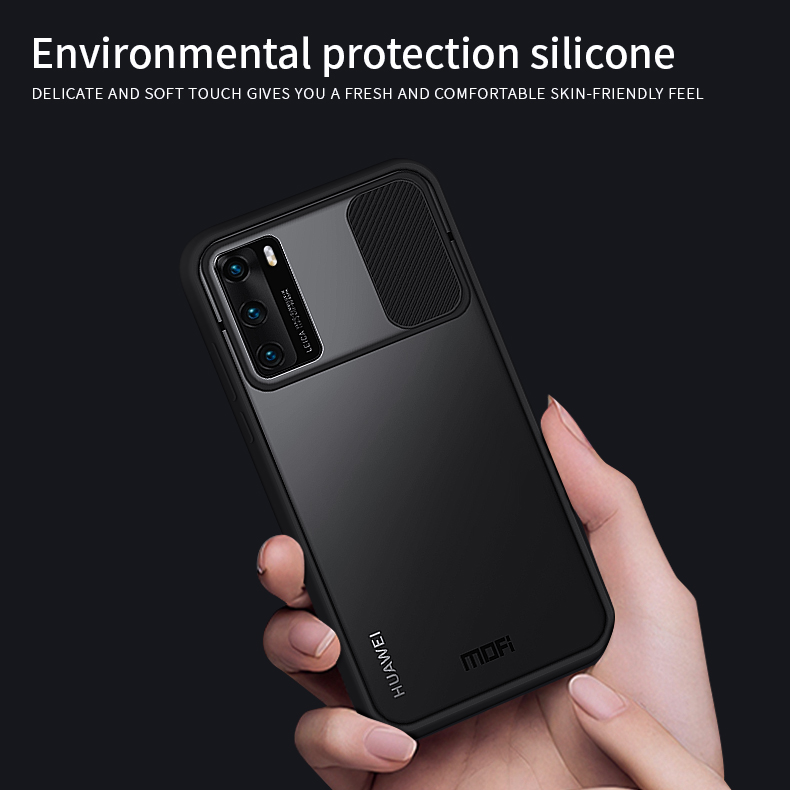 MOFI Xindun Series à Prova de Choque PC+TPU Caixa de Telefone Com Lente Protetor Slide Shield Para Huawei P40 - Preto