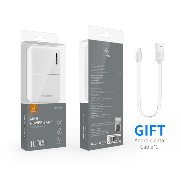 MCDODO MC-603 MDD 10000ma Gran Capacidad Mini Power Bank - Blanco