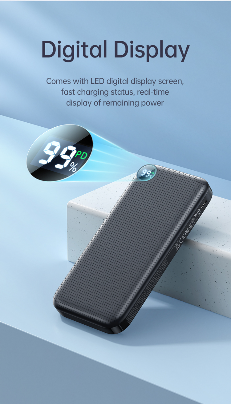 Mcdodo MC-716 Display Digital 22,5w PD Charging Fast Wireless Power Bank 20000mAh - Preto