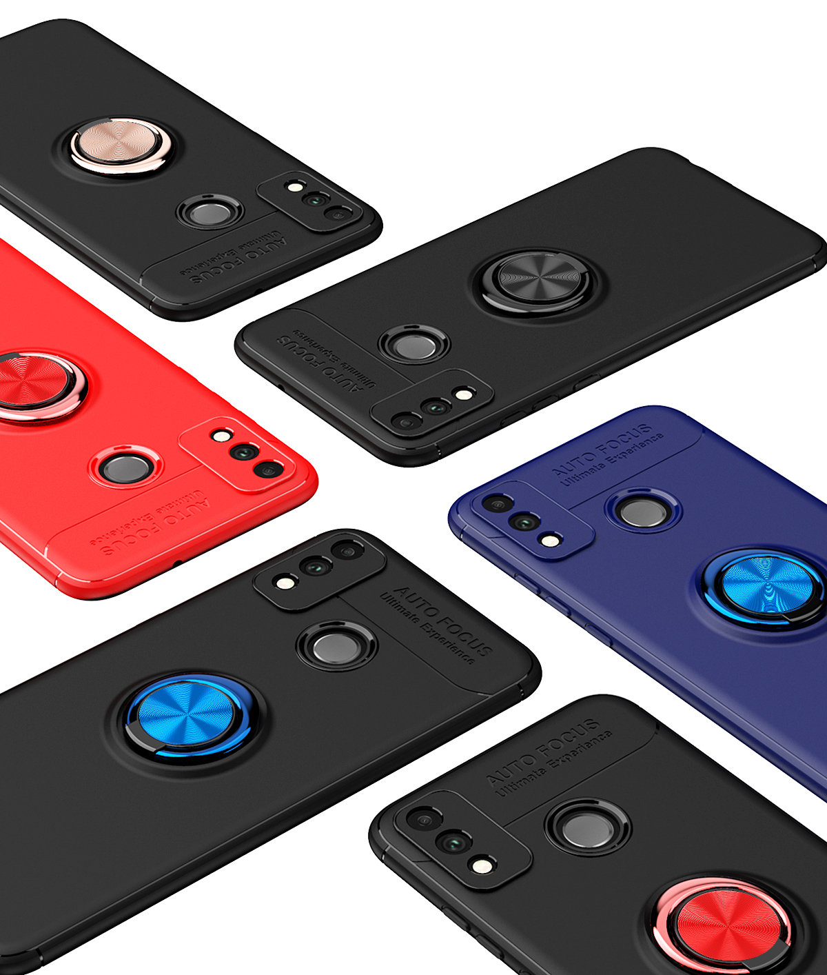 Custodia Per Cellulare TPU Ring Kickstand Per Honor 9x Lite (tela in Metallo Incorporato) - Nero / Rosso