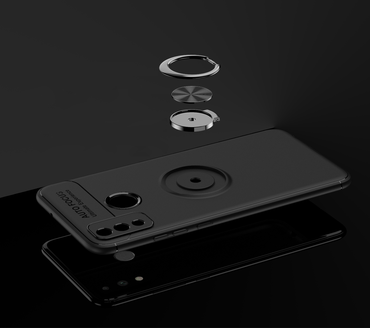 Custodia Per Cellulare TPU Ring Kickstand Per Honor 9x Lite (tela in Metallo Incorporato) - Nero / Rosso