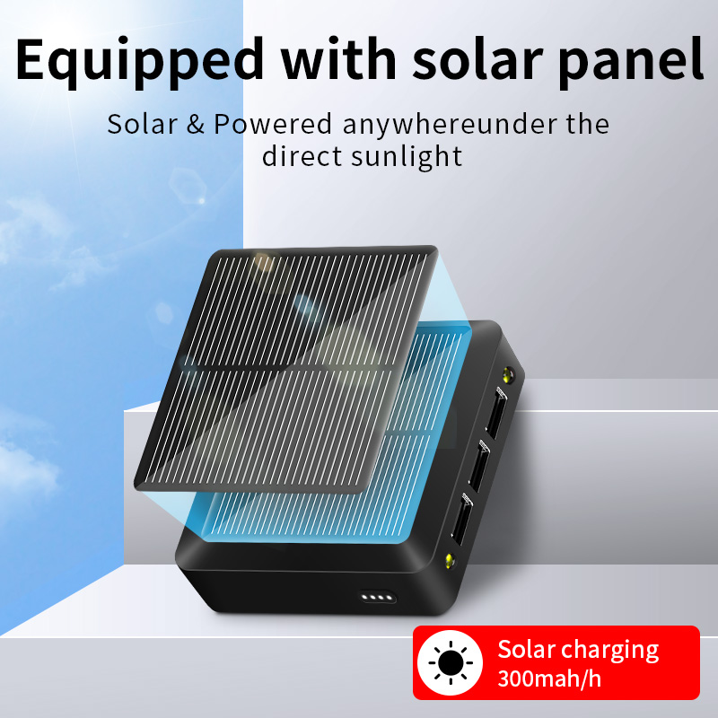 3 USB Ports 5000mAh Mini Solar Power Bank with Type-C + Micro USB Dual Input - Black-3