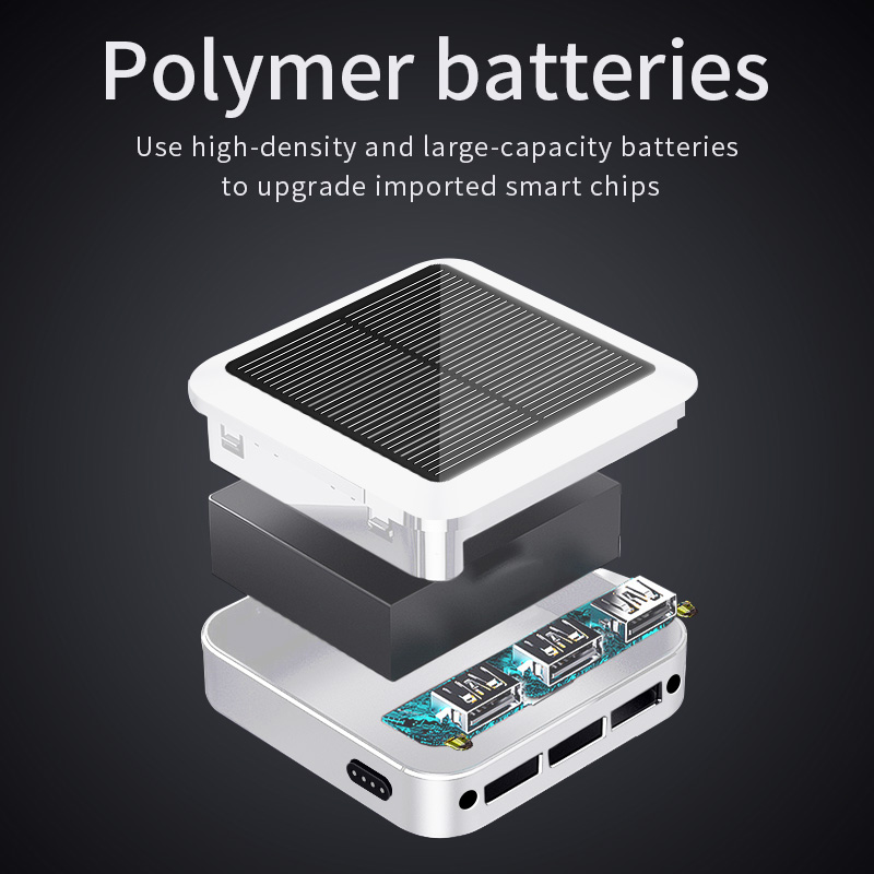 3 USB Ports 5000mAh Mini Solar Power Bank with Type-C + Micro USB Dual Input - White-7