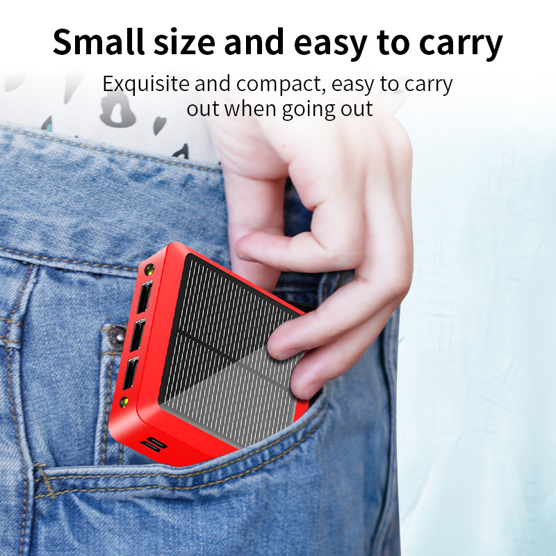 3 USB Ports 5000mAh Mini Solar Power Bank with Type-C + Micro USB Dual Input - Red-10