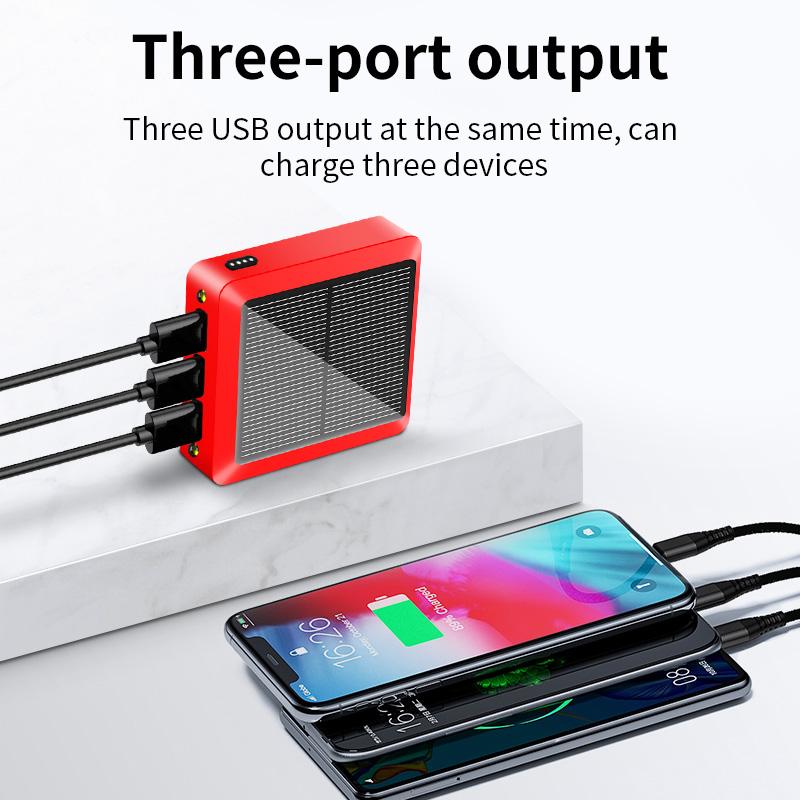 3 USB Ports 5000mAh Mini Solar Power Bank with Type-C + Micro USB Dual Input - Red-2