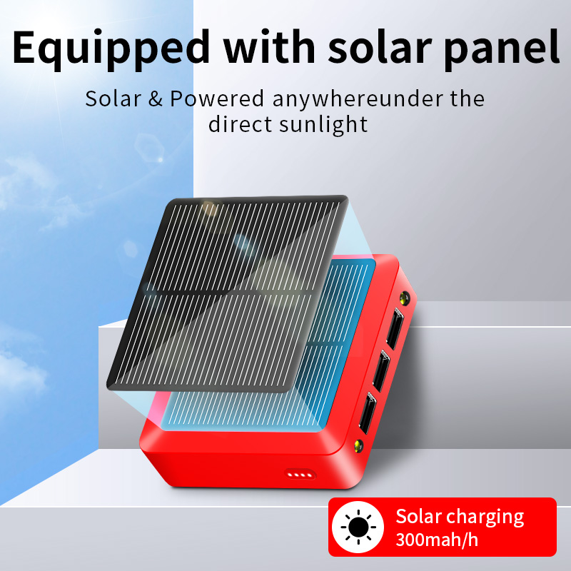 3 USB Ports 5000mAh Mini Solar Power Bank with Type-C + Micro USB Dual Input - Red-3