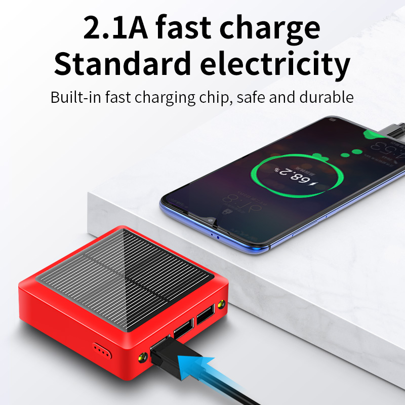 3 USB Ports 5000mAh Mini Solar Power Bank with Type-C + Micro USB Dual Input - Red-4