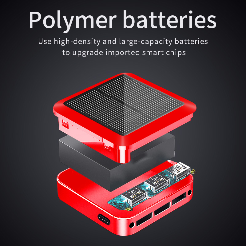 3 USB Ports 5000mAh Mini Solar Power Bank with Type-C + Micro USB Dual Input - Red-7