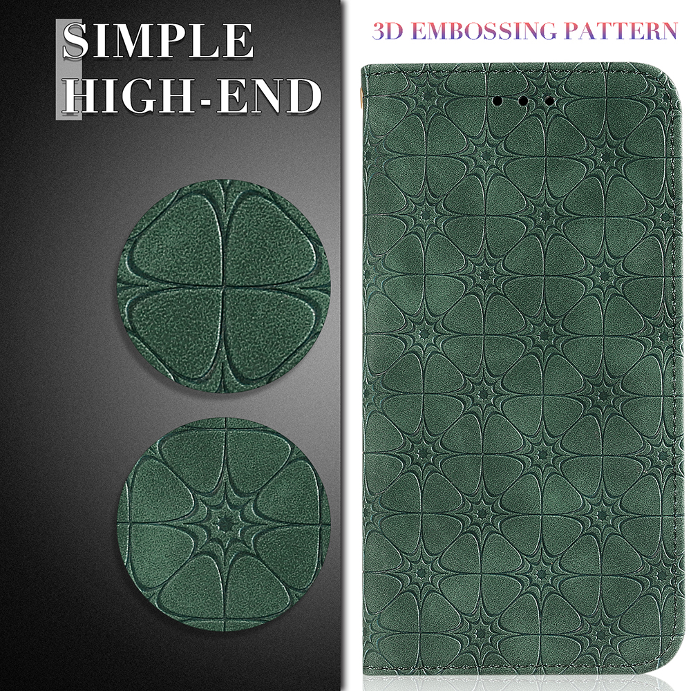 Pie De Imprenta Lucky Flower Auto-absorbido Tarjeta De Cuero Ranuras Teléfono Cubierta Del Teléfono Para Huawei P40 Lite 4G / NOVA 6 SE / NOVA 7I - Púrpura