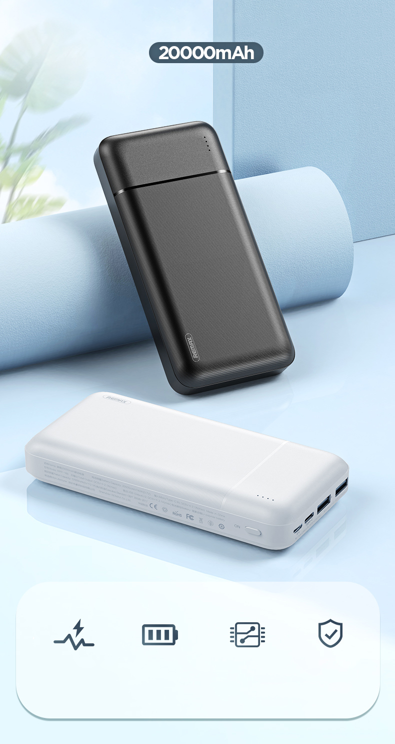 REMAX RPP-166 Portable Charger 20000mAh Power Bank Battery Compatible with iPhone Samsung Sony Huawei Xiaomi and More - Black