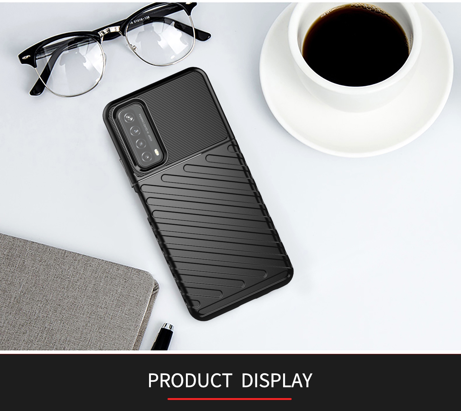 Thunder -serie Twill Grain TPU -cover Für Huawei P Smart 2021/Y7a Fall - Schwarz