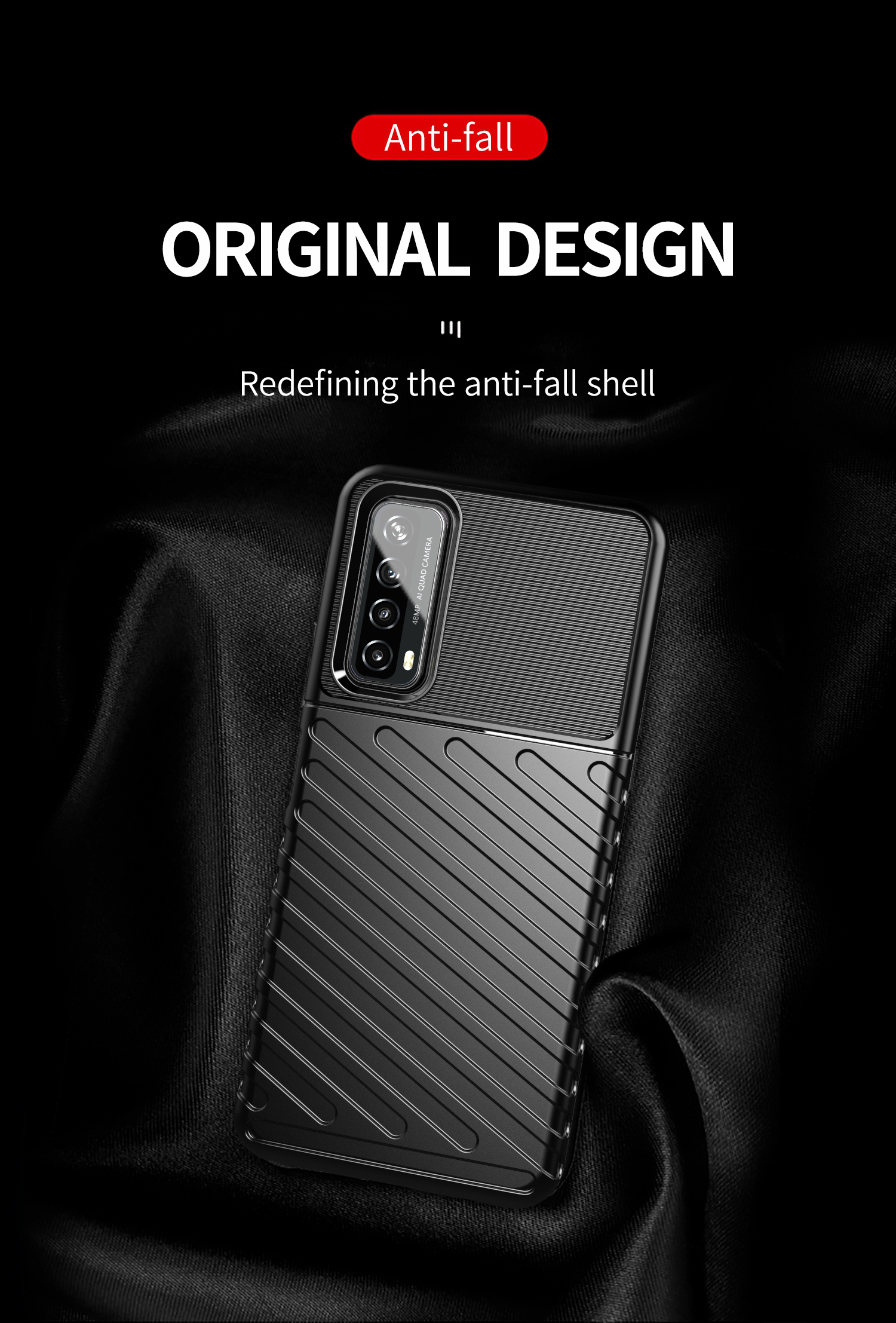 Thunder -serie Twill Grain TPU -cover Für Huawei P Smart 2021/Y7a Fall - Schwarz