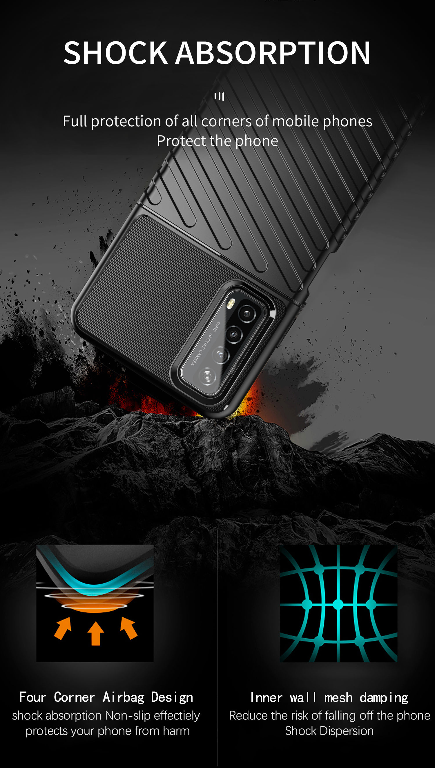 Couverture TPU Grain TPU de la Série Thunder Pour Huawei P Smart 2021 / Y7a Case - le Noir