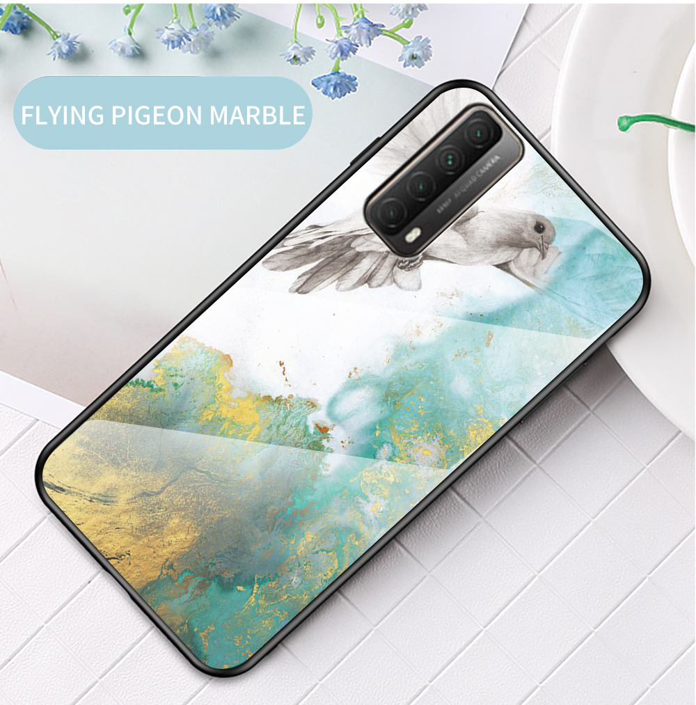 TPU + PC + Couverture Hybride de Téléphone Portable de Marbrage en Verre Trempé Pour Huawei P Smart 2021 / Y7a - Marbre Noir Doré