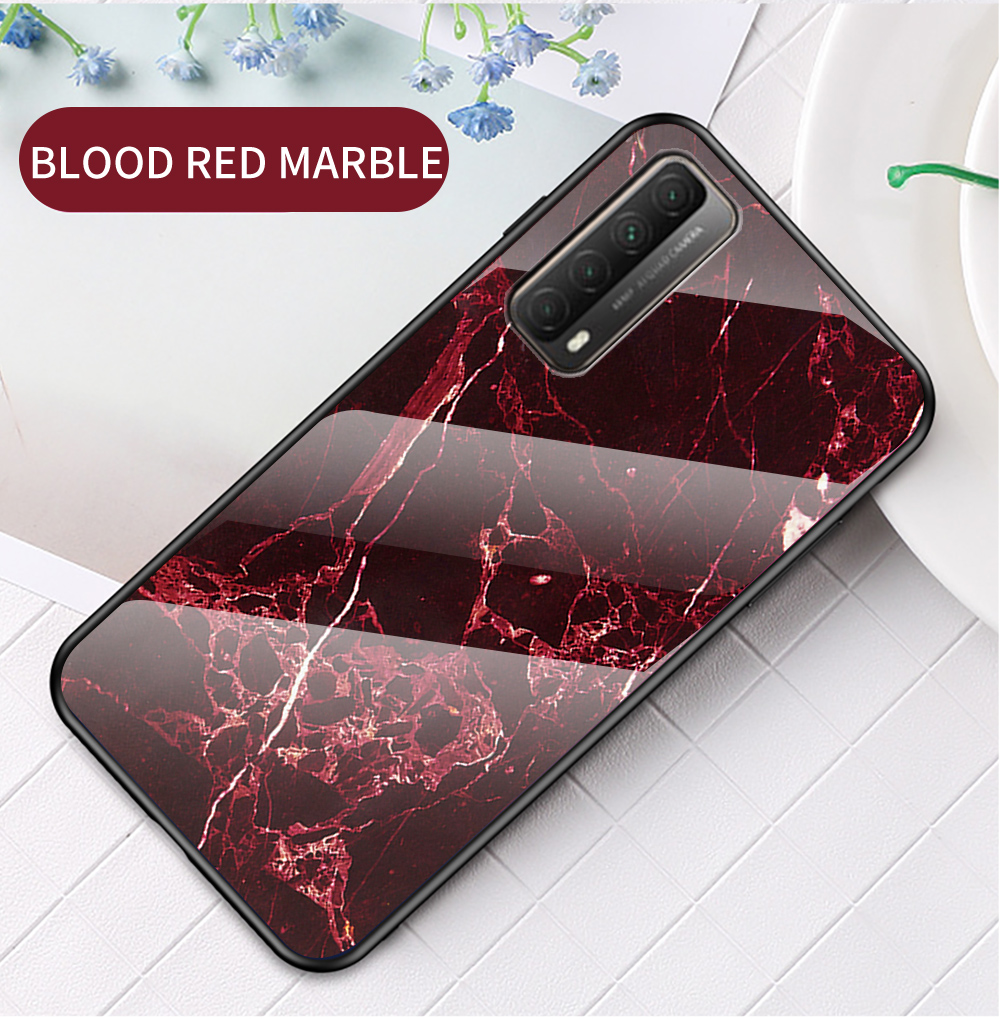 TPU + PC + Temperiertes Glas Marmon Handy Hybridabdeckung Für Huawei P Smart 2021/Y7a - Schwarzer Marmor