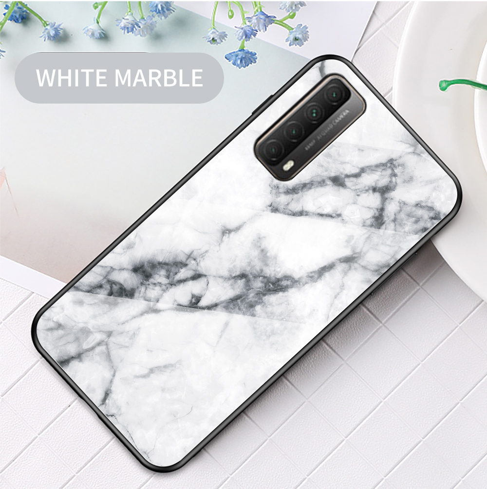 TPU + PC + Couverture Hybride de Téléphone Portable de Marbrage en Verre Trempé Pour Huawei P Smart 2021 / Y7a - Marbre Noir