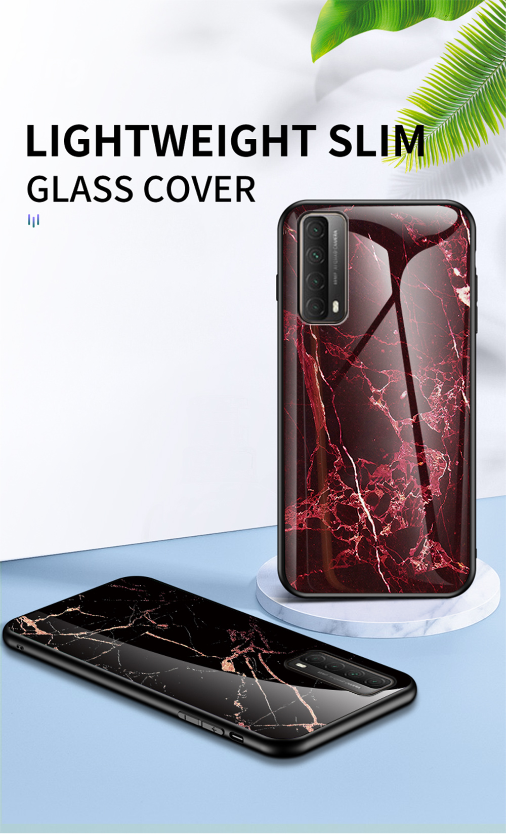 TPU + PC + Cubierta Híbrida de Teléfono Celular de Vaso Templado Para Huawei P Smart 2021/y7a - Mármol Rojo de Sangre