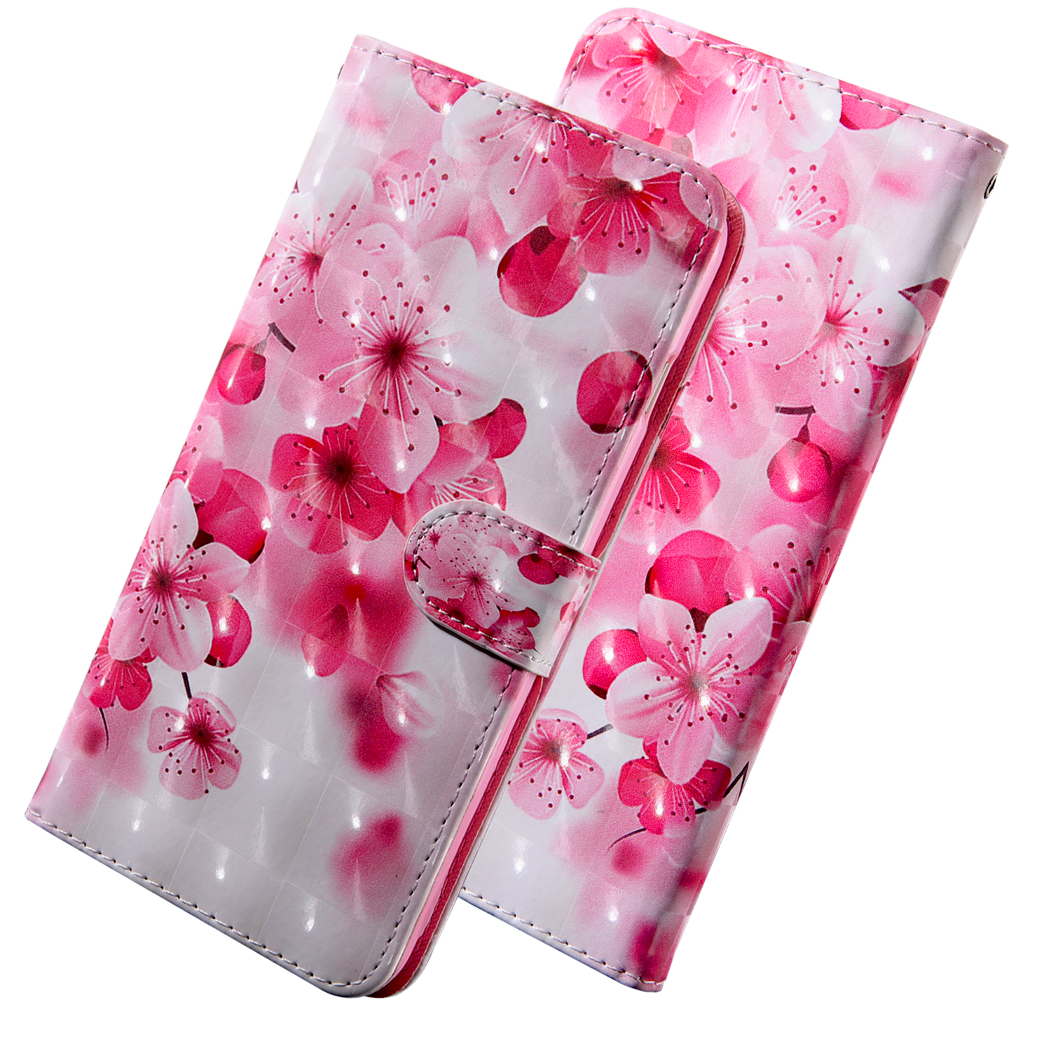 Porte-monnaie À Imprimer Portefeuille En Cuir Pour Huawei P Smart 2021 / Y7A Cas De Protection Avec Longe - Fleur De Pêche-1