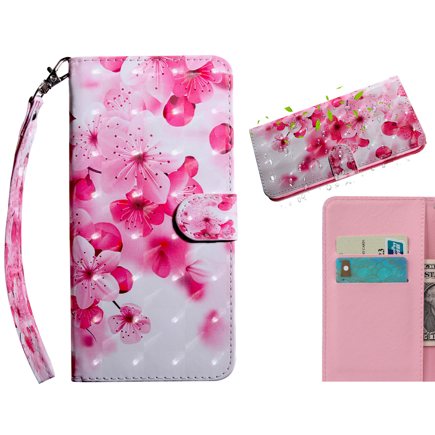 Porte-monnaie À Imprimer Portefeuille En Cuir Pour Huawei P Smart 2021 / Y7A Cas De Protection Avec Longe - Fleur De Pêche-2