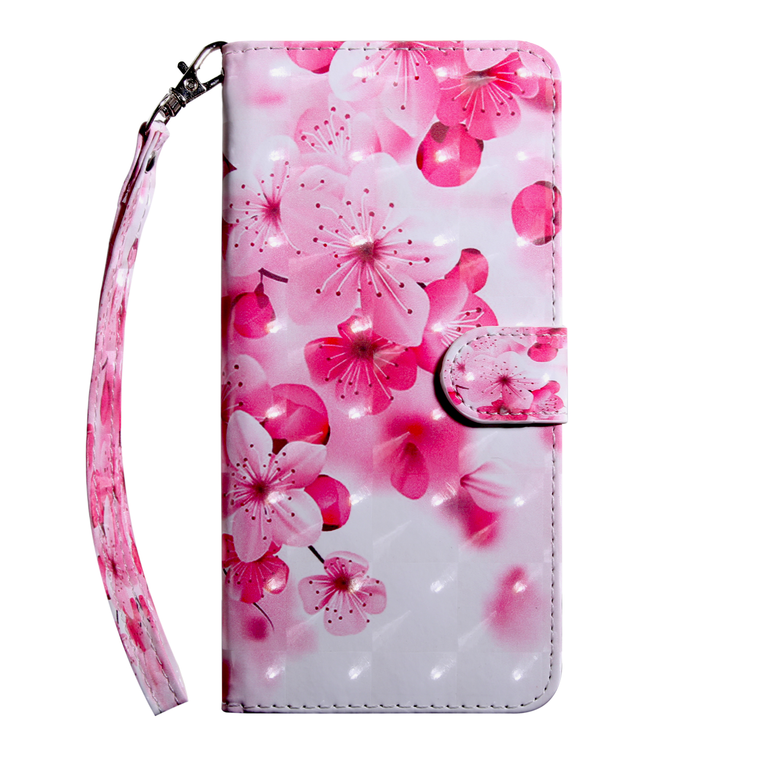 Porte-monnaie À Imprimer Portefeuille En Cuir Pour Huawei P Smart 2021 / Y7A Cas De Protection Avec Longe - Fleur De Pêche-3