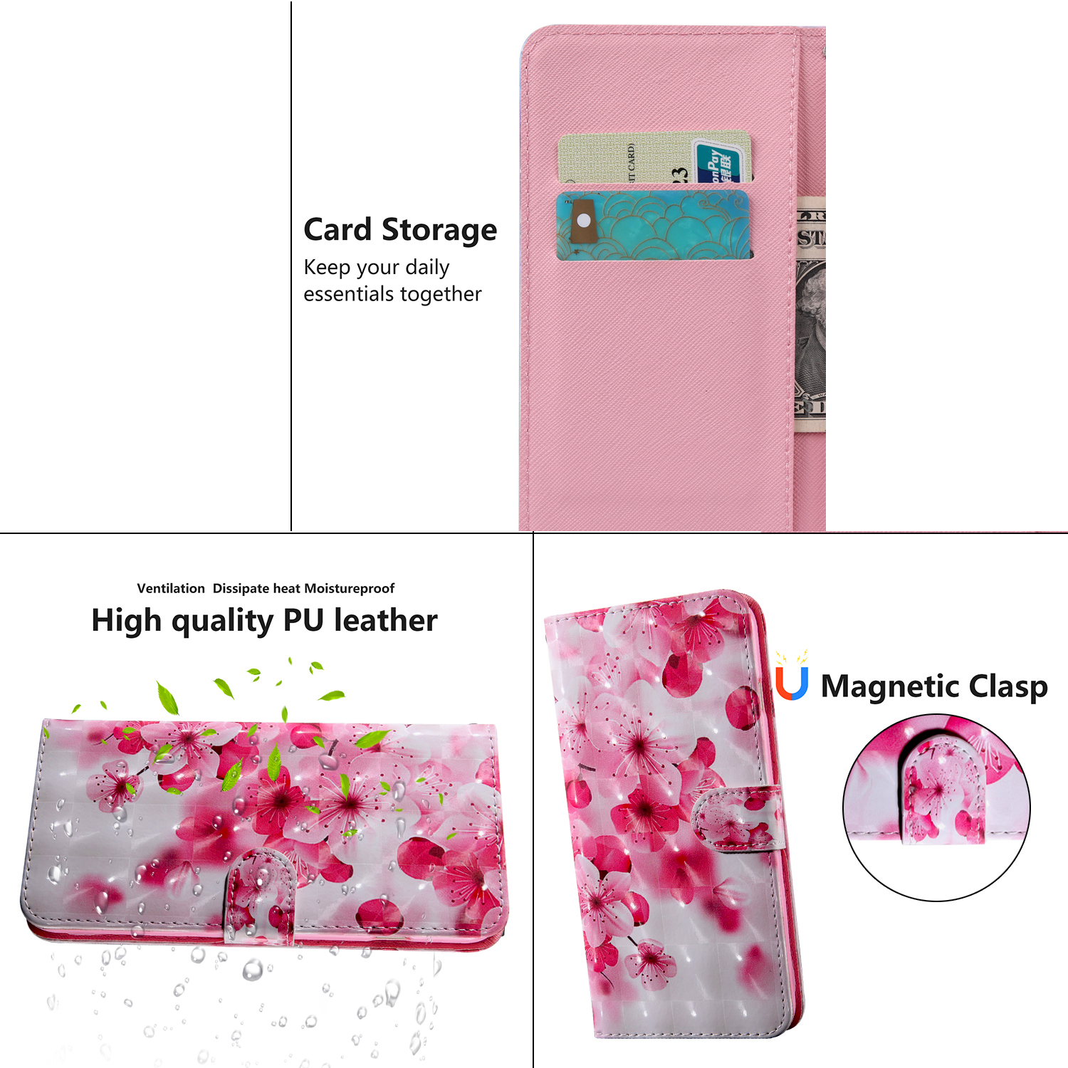 Porte-monnaie À Imprimer Portefeuille En Cuir Pour Huawei P Smart 2021 / Y7A Cas De Protection Avec Longe - Fleur De Pêche-7