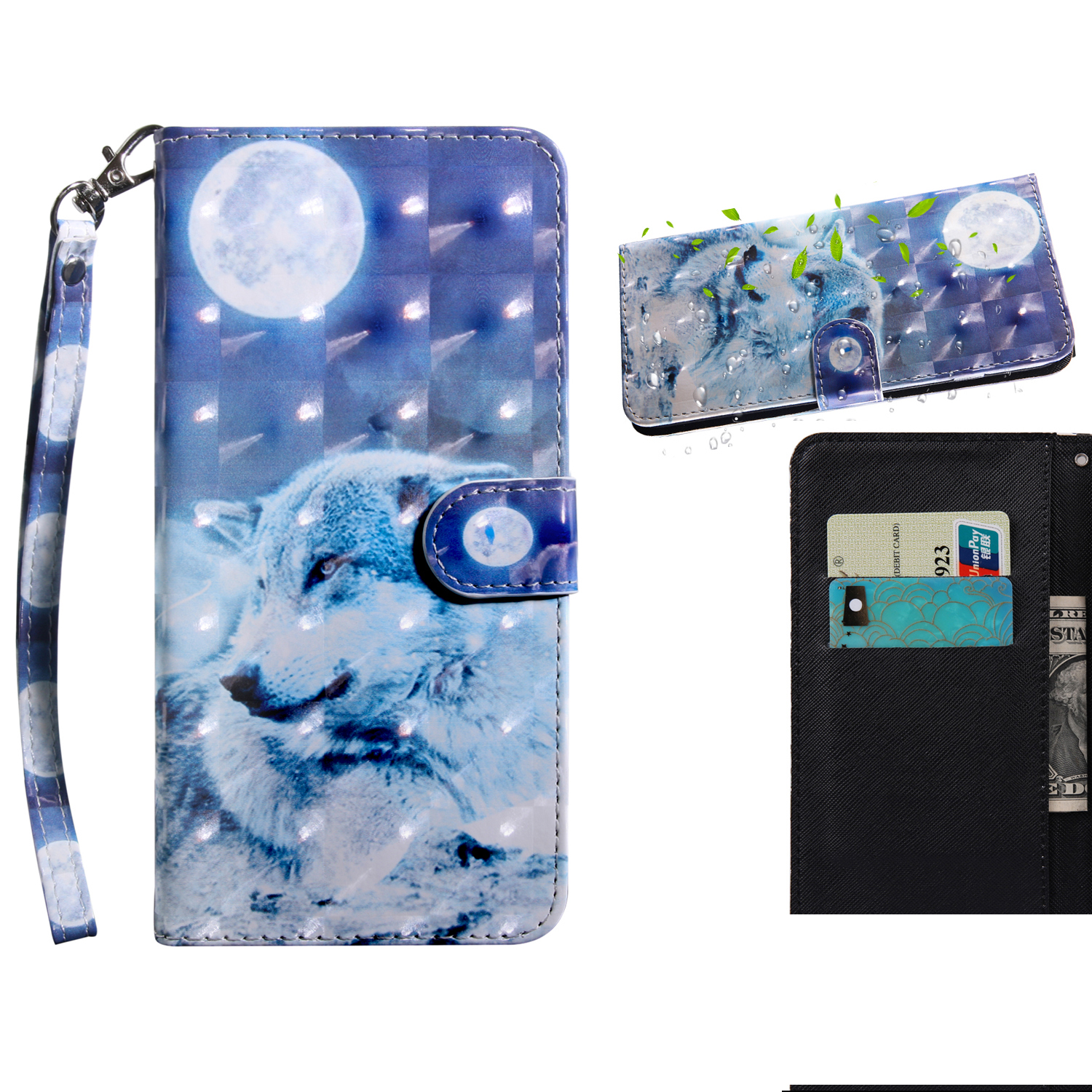 Pattern Printing Leather Wallet Stand for Huawei P smart 2021/Y7a Protective Case with Lanyard - Wolf-2
