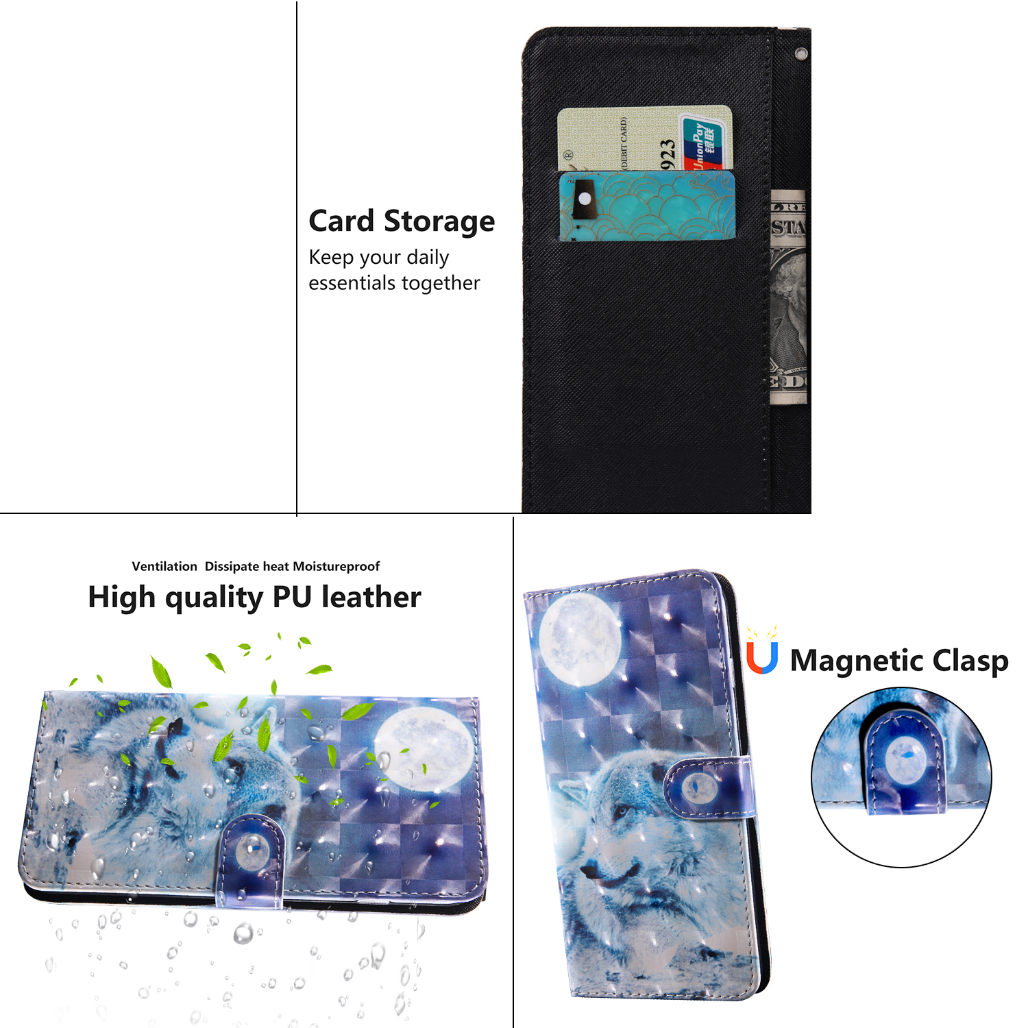 Pattern Printing Leather Wallet Stand for Huawei P smart 2021/Y7a Protective Case with Lanyard - Wolf-7