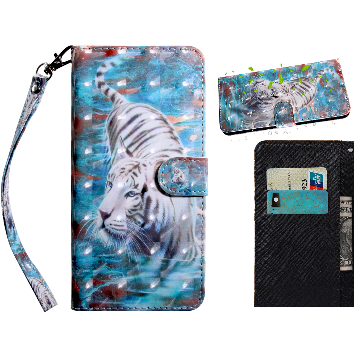 Pattern Printing Leather Wallet Stand for Huawei P smart 2021/Y7a Protective Case with Lanyard - Tiger-2