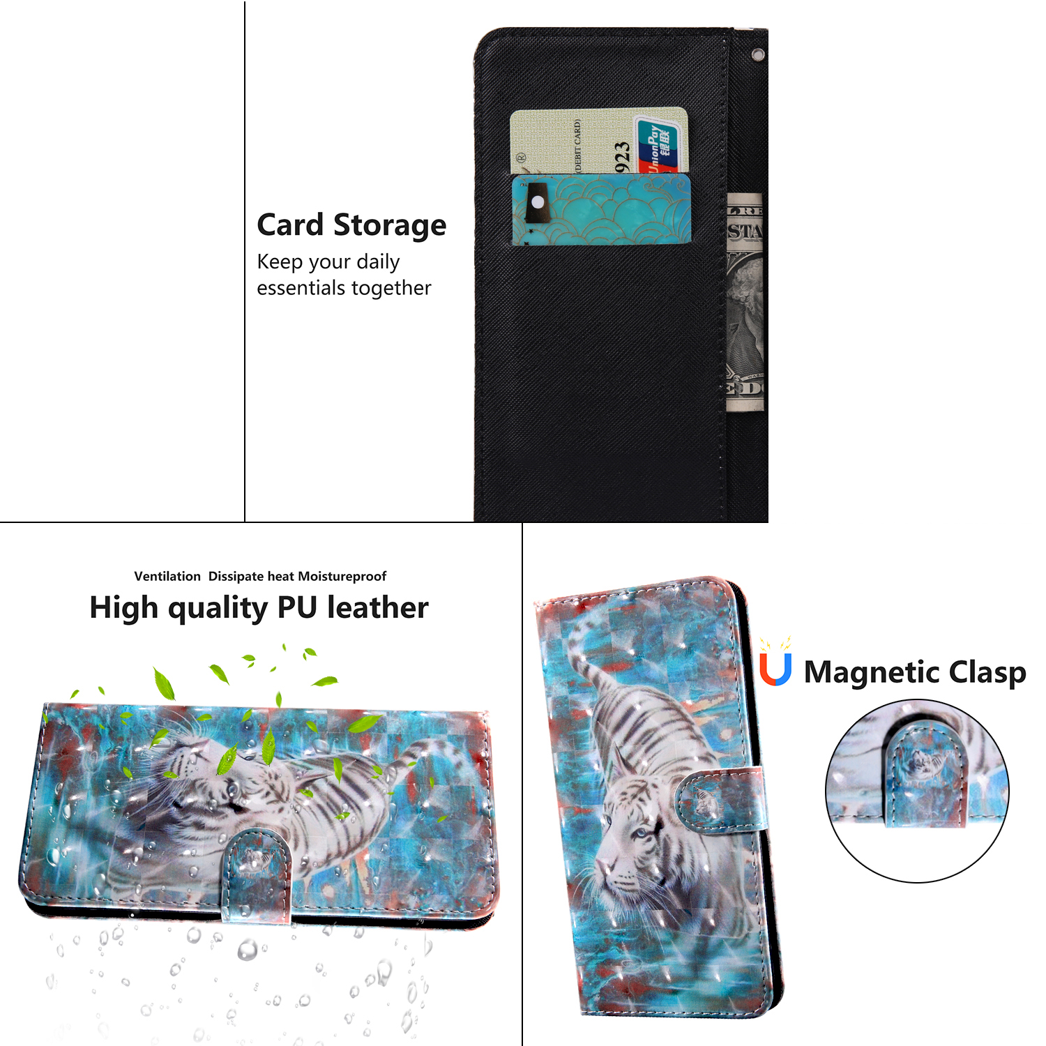 Pattern Printing Leather Wallet Stand for Huawei P smart 2021/Y7a Protective Case with Lanyard - Tiger-7