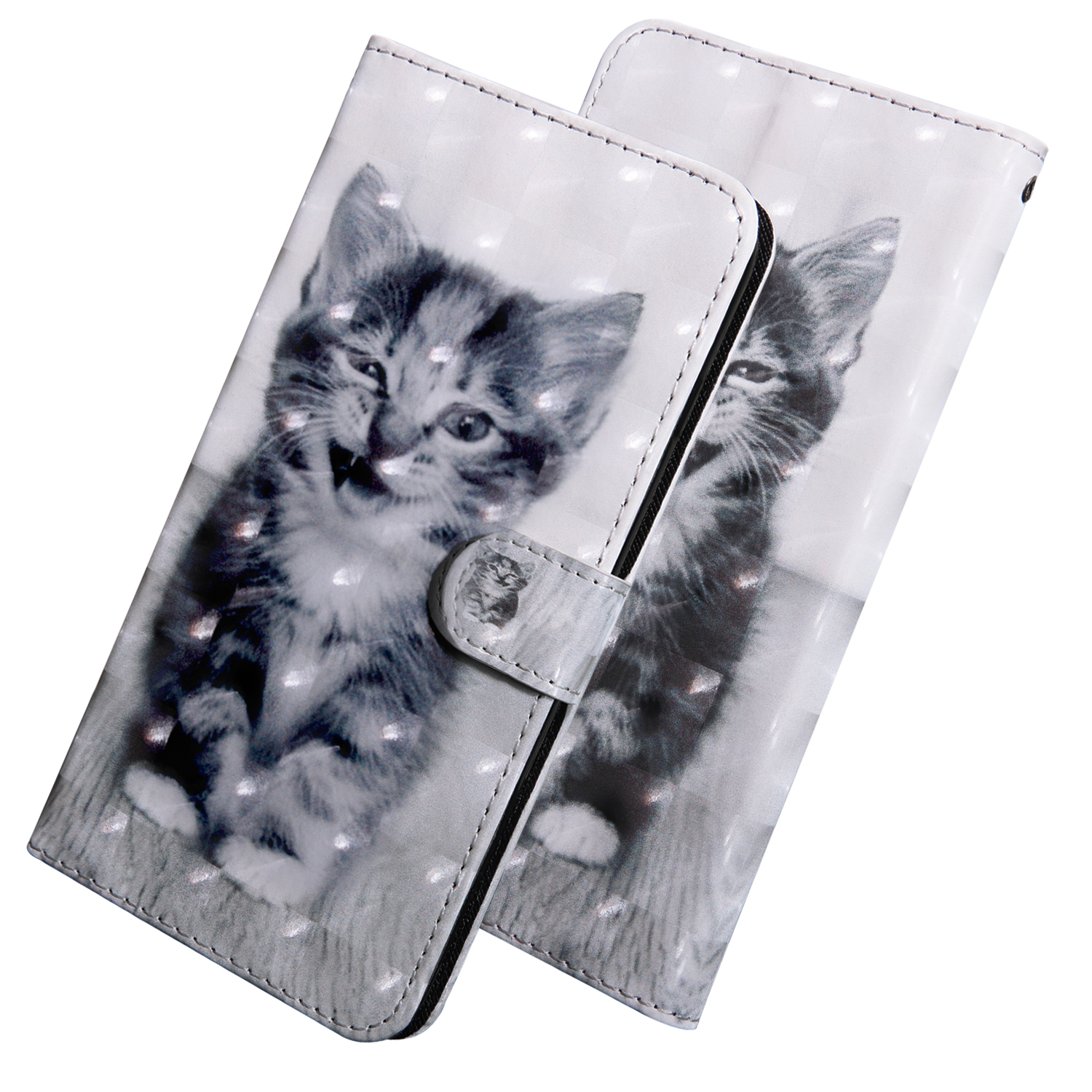 Pattern Printing Leather Wallet Stand for Huawei P smart 2021/Y7a Protective Case with Lanyard - Cat-1