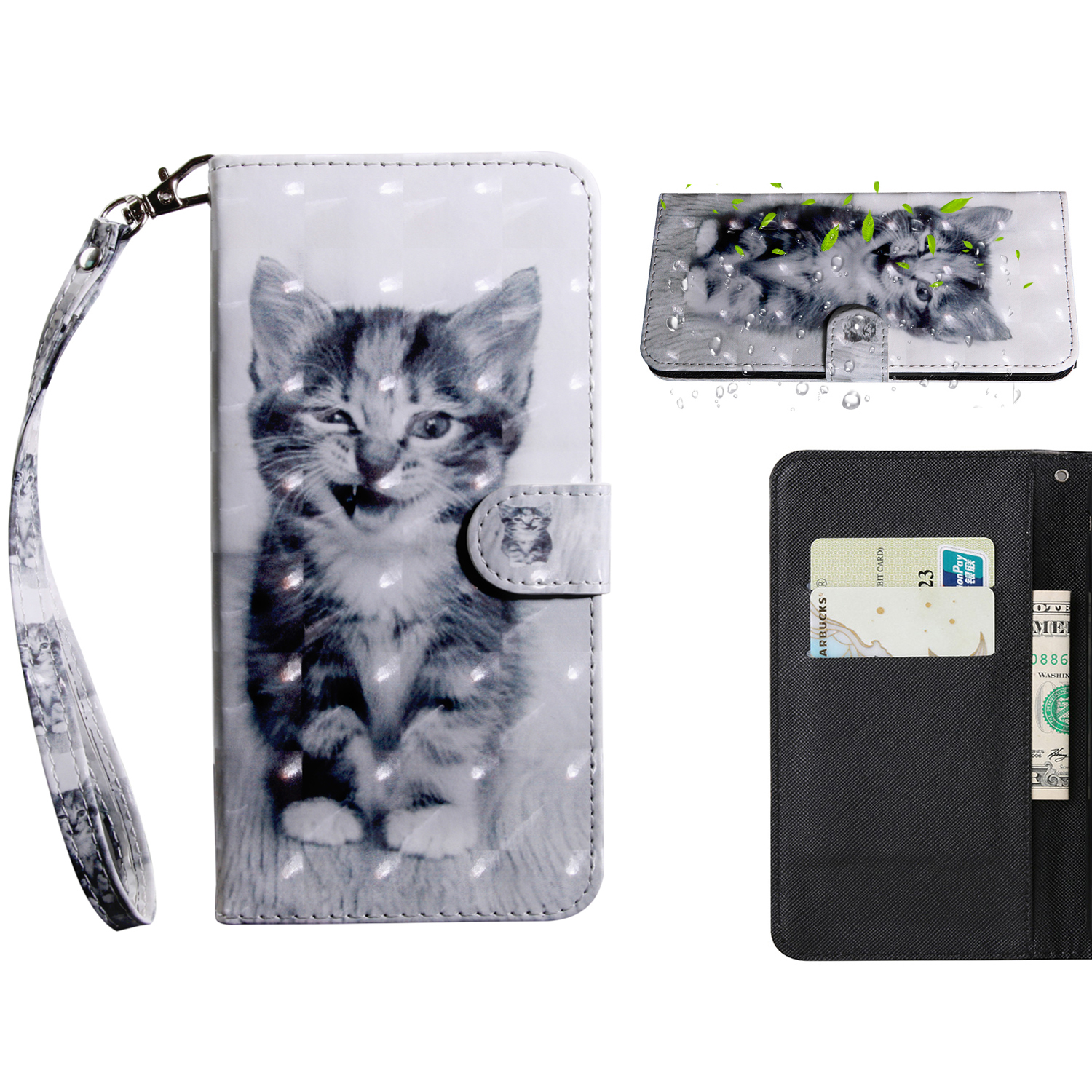 Pattern Printing Leather Wallet Stand for Huawei P smart 2021/Y7a Protective Case with Lanyard - Cat-2