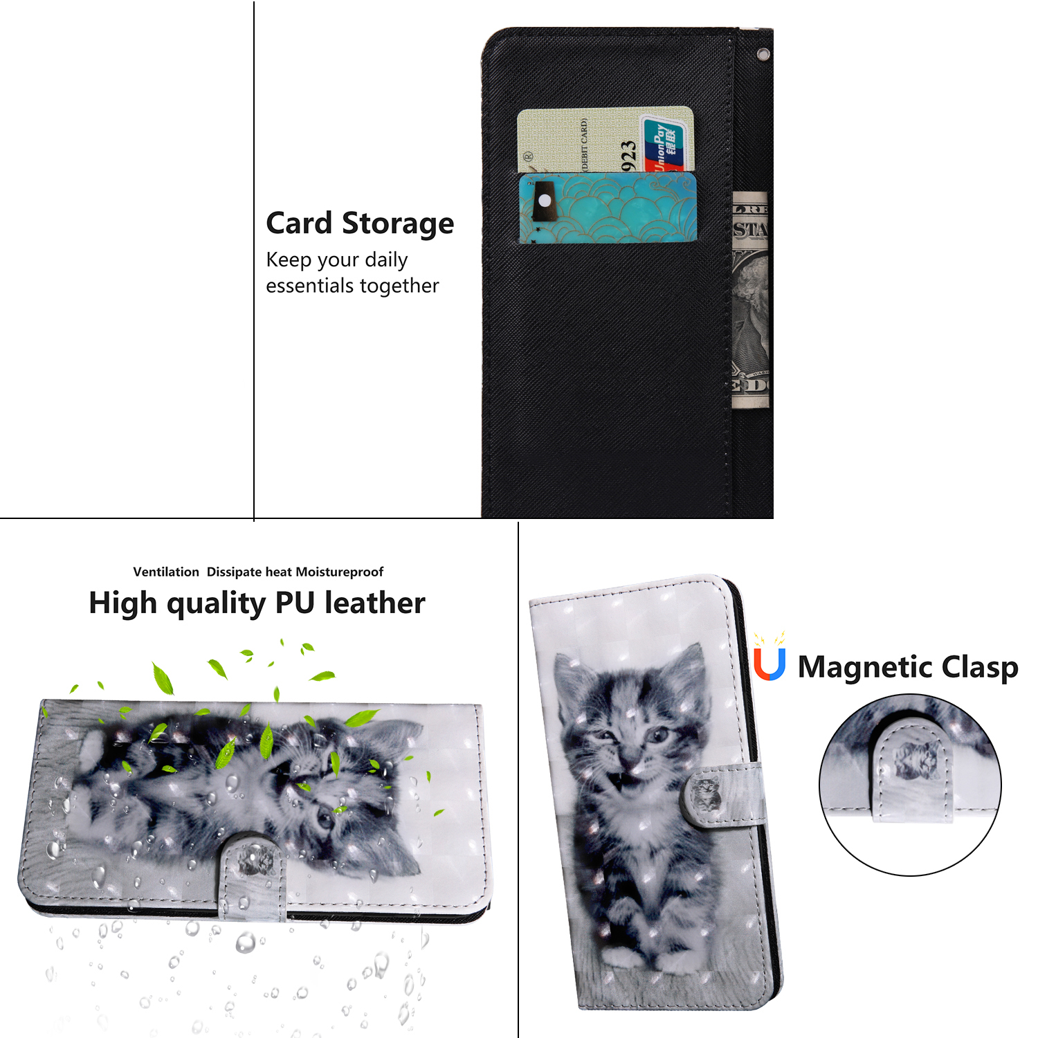 Pattern Printing Leather Wallet Stand for Huawei P smart 2021/Y7a Protective Case with Lanyard - Cat-7